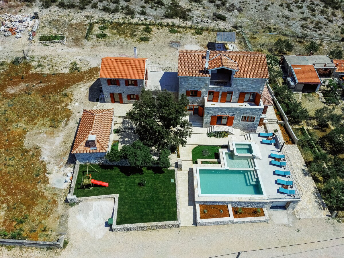 Aerial view of Authentic Stone Villa in Tinj